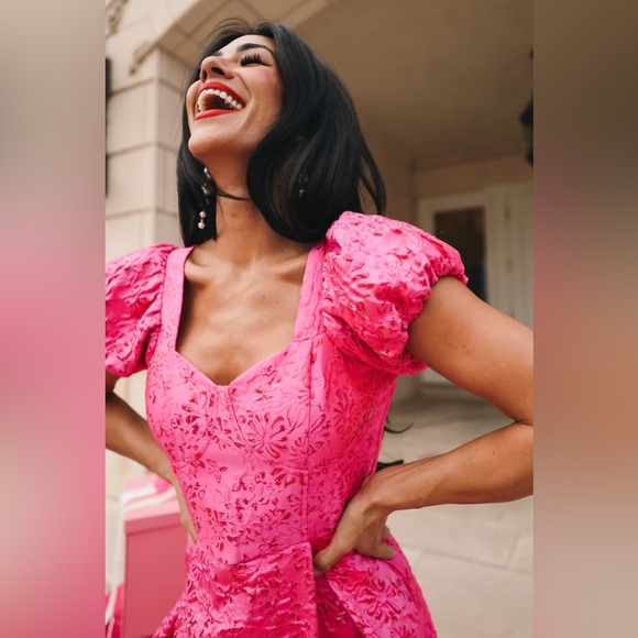 Ivy city dress-PORTIA DRESS IN PINK JACQUARD - Picture 5 of 5